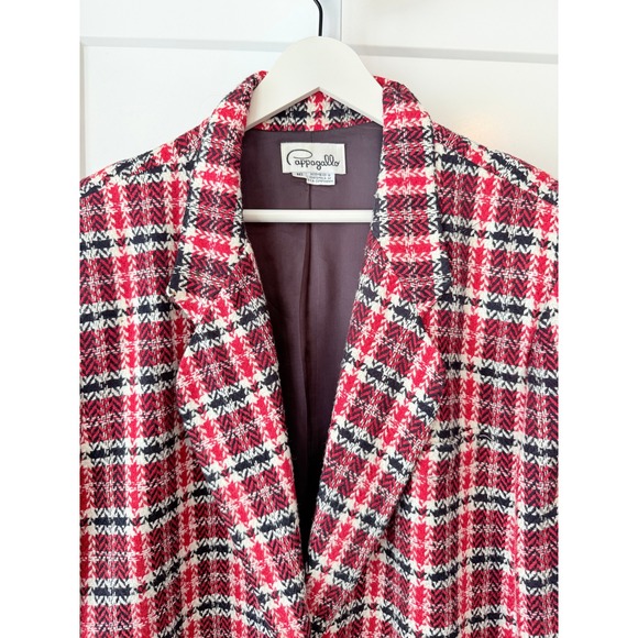 Vintage Pappagallo Size 16 Red Plaid Tweed Blazer Women's Classic Jacket - Picture 2 of 6